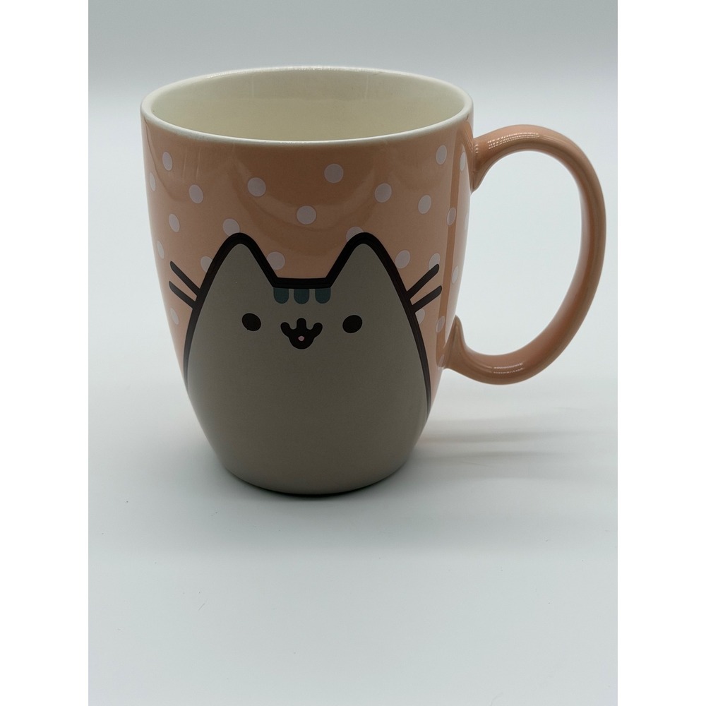 Pusheen the Cat Polka Dot Stoneware Mug 12 oz Peach Pink Coffee Cup